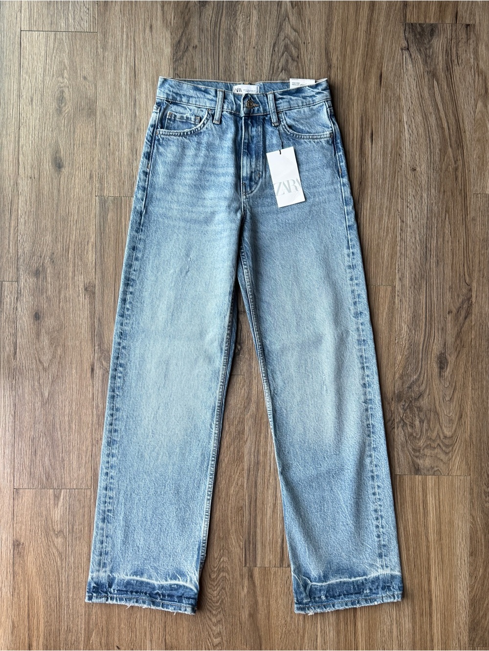ZARA Women’s Barrel Leg High Rise Straight Leg Jeans Light Blue Wash Wide NWT